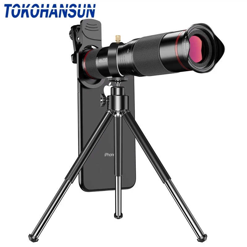 Tokohansun 48X Cellulare Telescopio Monoculare Obiettivo Zoom Astronomico Treppiede Allungabile Per Iphone 7 8 Plus 11 Smartphone