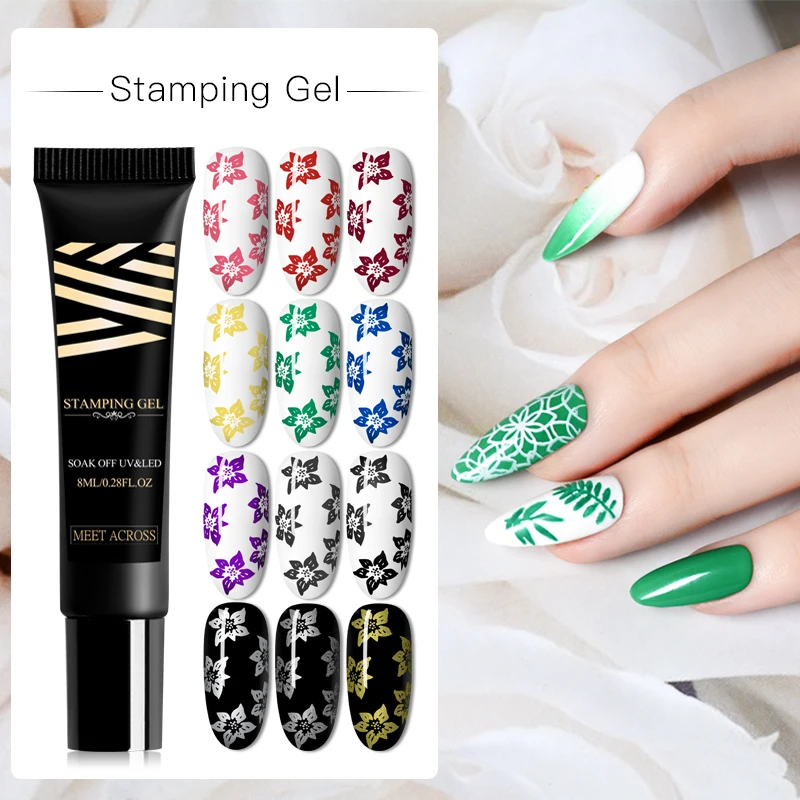 

MEET ACROSS 8ml Nail Stamping Gel Colorful Nail Art Lacquer Soak Off Varnish Stamping for UV Gel Varnish Stamping