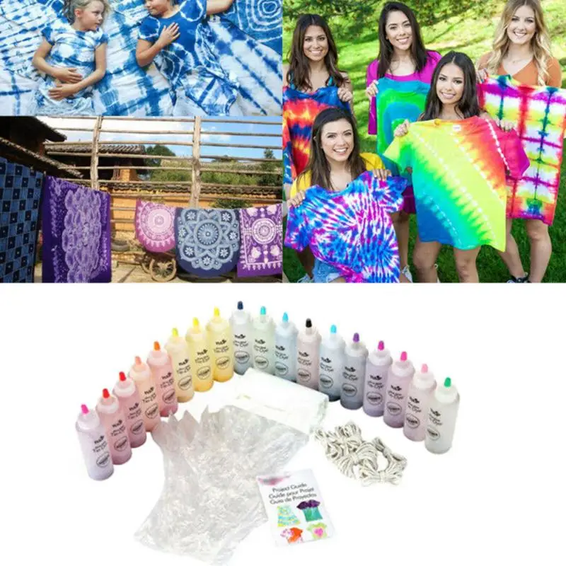 18 Colors DIY One Step Tie Dye Kit Vibrant Fabric Textile Permanent Paint Color For Clothing Craft Spare Arts Design Set