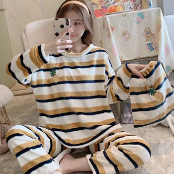

XIZOU Winter Long Sleeve Cartoon Cotton Women Pajama Set Animal Sleepwear Pyjamas Nightwear Home Clothes