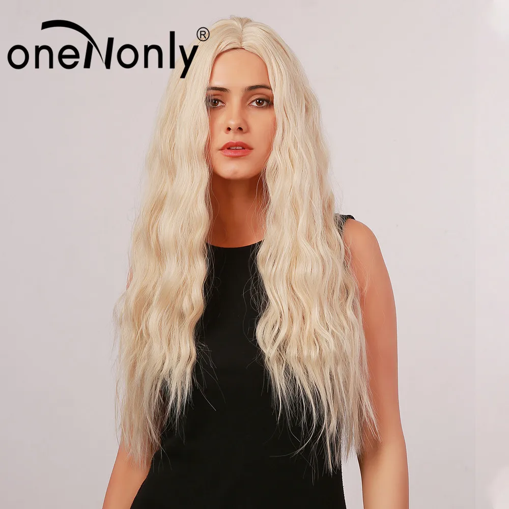 

oneNonly Long Blonde Ombre Synthetic Wig Mixed Color Dark Root Natural Wave Cosplay for Women Free Shipping Glueless Natural Wig