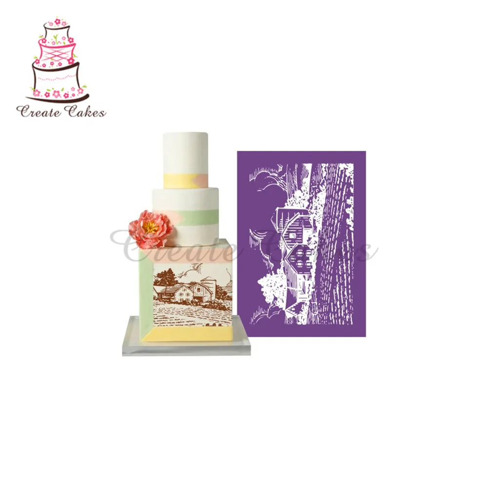 

Beatiful Countrysid Stencil for Cake Design Fondant New Design Cake Mesh Stencil Lace Mold Fabric Stencils Decorating