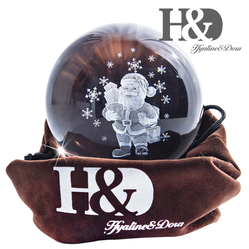 H& D 60 мм/80 мм 3D лазерная гравировка шар Санта Клауса Коллекционная миниатюрная Сфера с металлической подставкой Рождественский подарок детский домашний декор
