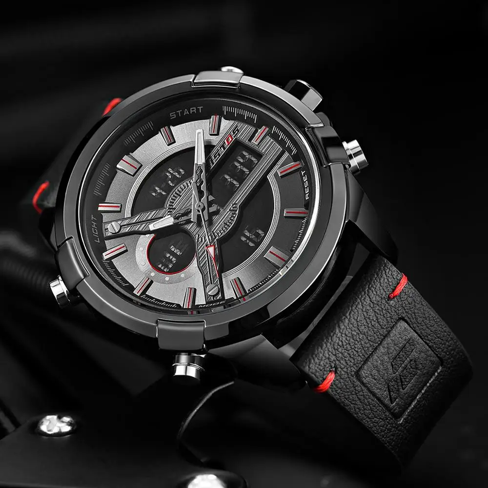 

RISTOS Fashion Male Quartz Watch Sport Analog Digital Leather Relogio Masculino Waterproof Dual Wristwatch zegarek damski 9416