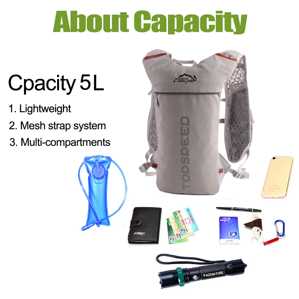 Lightweight Backpack Running Vest Nylon Bag Trail Cycling Marathon Portable Ultralight Hiking 5L Option 2L Water Bag and Bottle Lightweight Backpack Running Vest Nylon Bag Trail Cycling Marathon Portable Ultralight Hiking 5L Option 2L Water Bag and Bottle