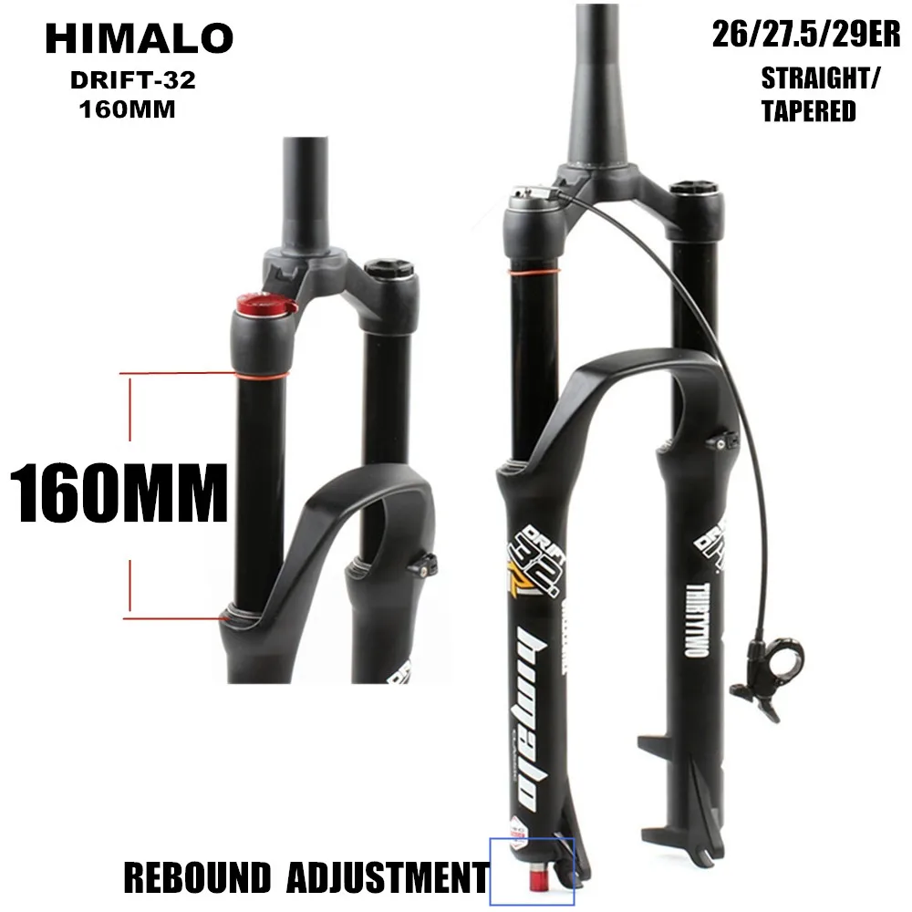 HIMALO MTB Suspension Air Fork Travel 160mm 26 27.5 29er Rebound Adjustment  Quick Release QR Tapered Straight Tube