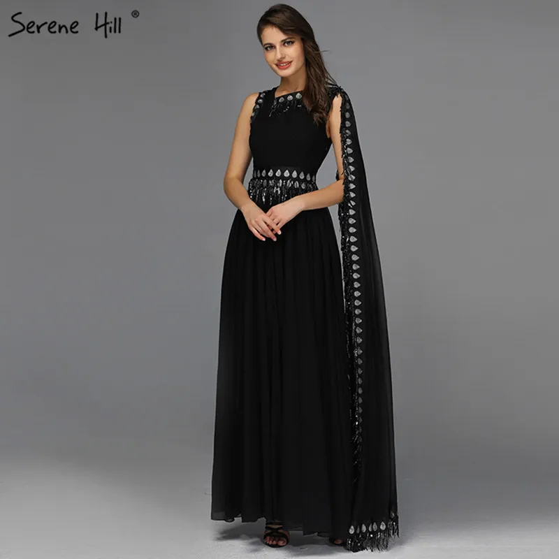 

Black Sequined Sashes A-Line Prom Dresses 2019 Sleeveless Ankle-Lenght Prom Gowns Design Serene Hill BQA8032