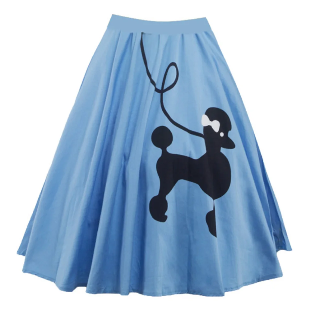 

Sovalro 5 Colors Cute Doggy Print Summer Women High Waist Skirts Cotton A Line Female Skirts Retro Vintage Casual Tutu Skirts