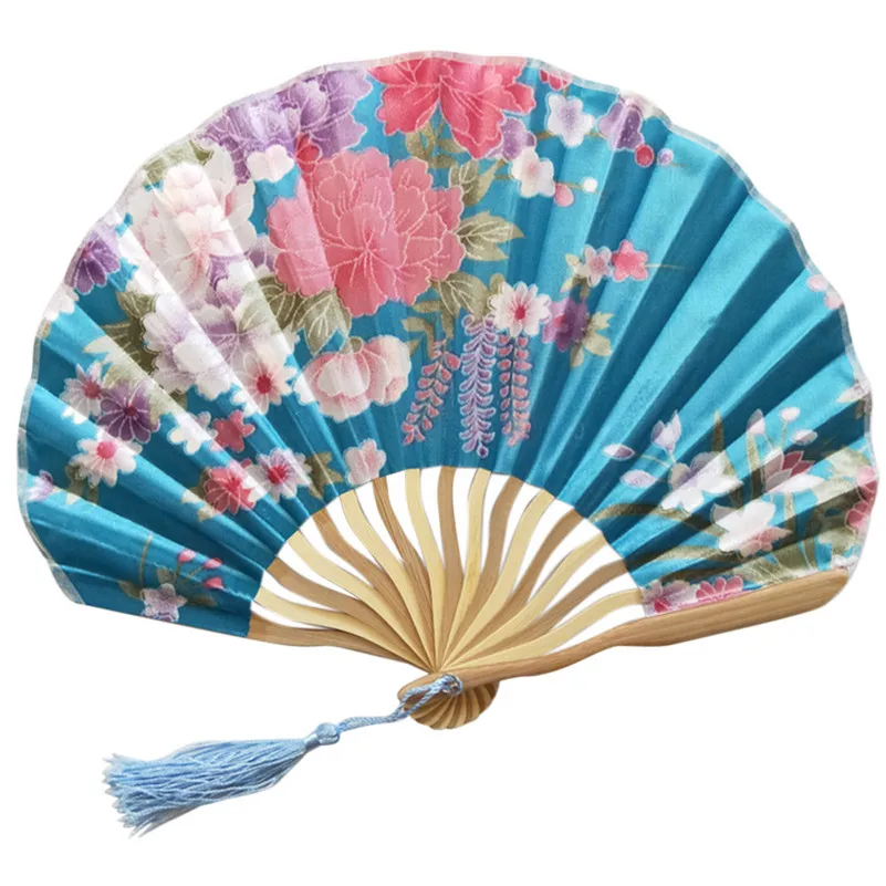 cheap Summer Vintage Bamboo Folding Hand Held Fan Chinese Style Decorative Flower Dance Fans Party Wedding Prom Dropshipping Gifts D
