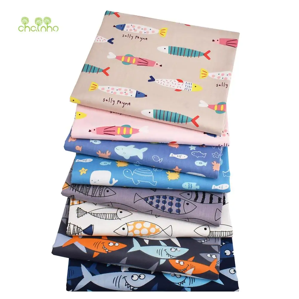 Chainho,Cartoon Fishes Pattern,Printed Twill Cotton Fabric,8 Design,DIY Sewing Quilting Material For Baby &Children's Bedclothes