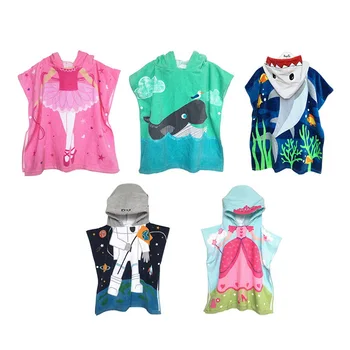 

Microfiber Fabric Beach Towel Hooded Cartoon Kids Beach Bath Towel Water Absorbent Towel For Children 145x70cm