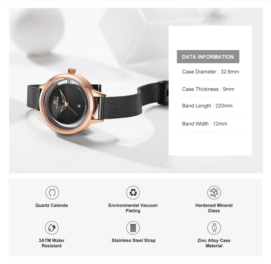 NAVIFORCE, элегантные женские часы, люксовый бренд, нержавеющая сталь, женские кварцевые часы, водонепроницаемые, сетчатый ремешок, Авто Дата, Relogio Feminino