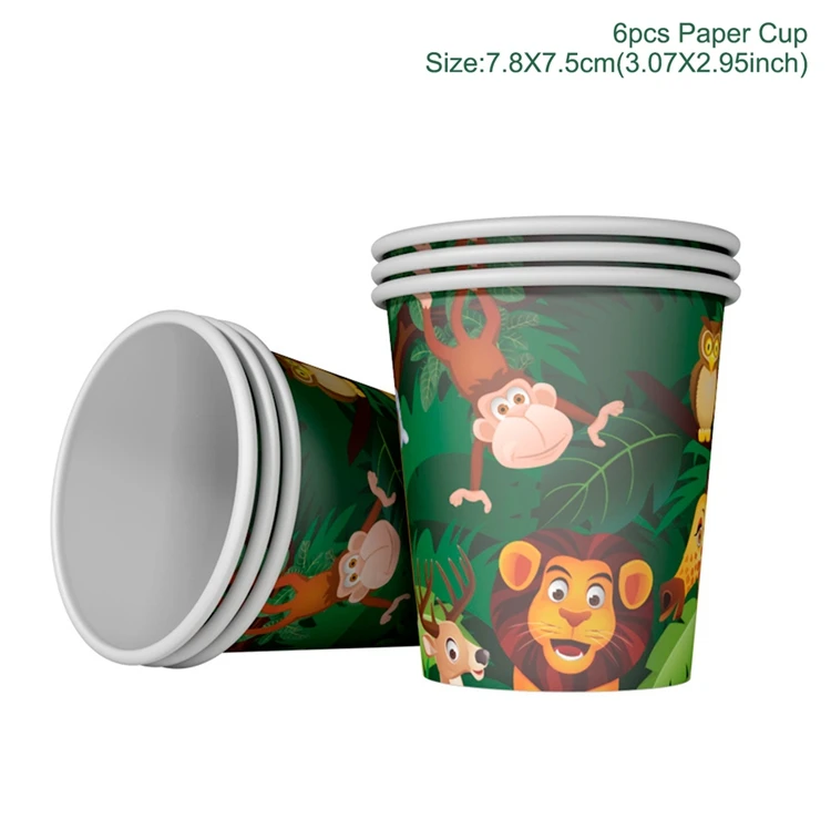 Одноразовая посуда набор джунгли животные День Рождения украшения для вечеринки в стиле сафари Декор джунгли вечерние принадлежности для детского душа - Цвет: Cup 6PCS