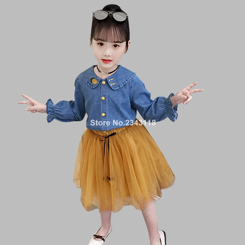 

Girls Clothes 2019 Flower Embroidery Outerwear + Mesh Skirt Clothes For Kids Girl Full Length Kids Girls Clothes 6 8 10 12 14