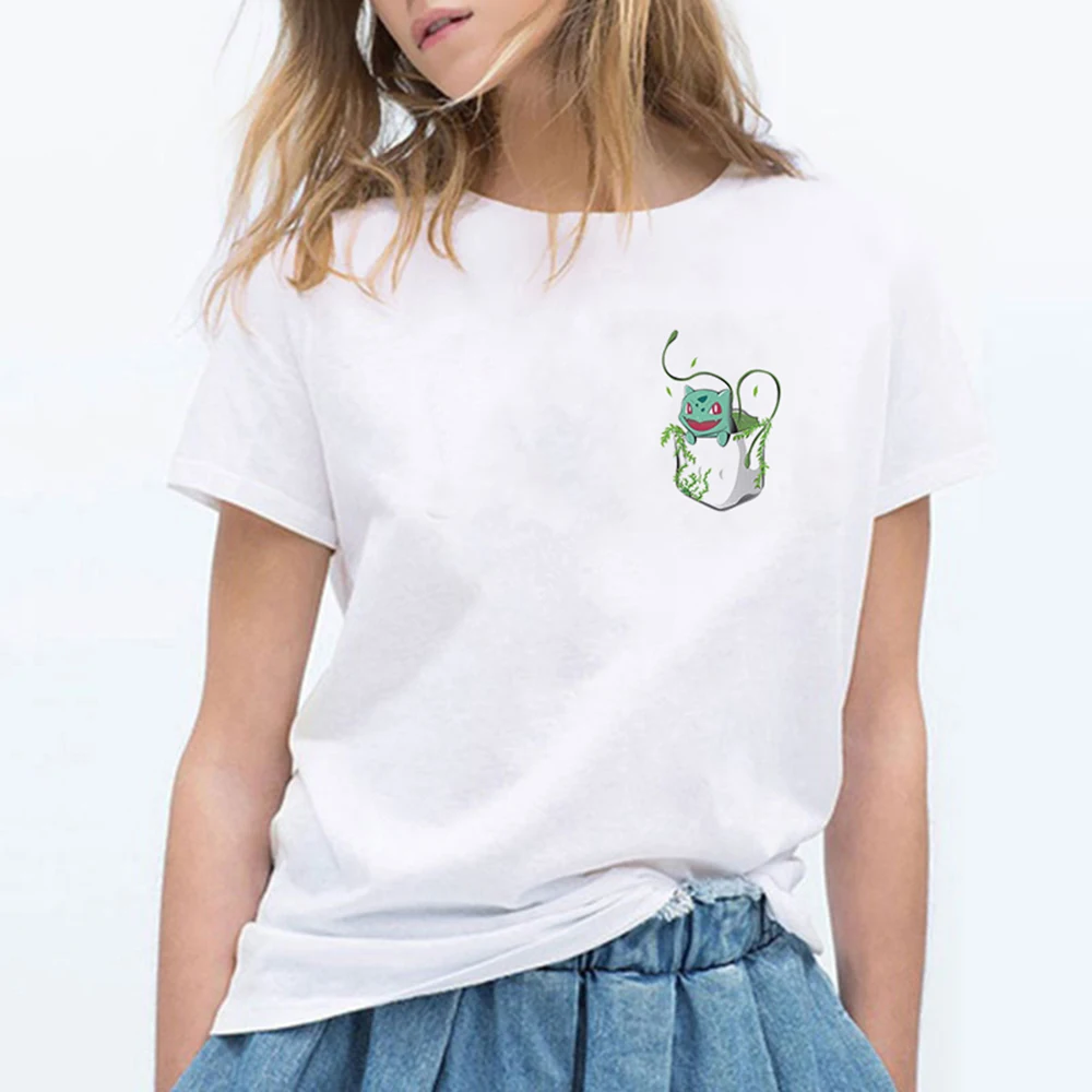 19bk330 Новые модные женские туфли футболки Pokemon kawaii футболка аниме Pika Для женщин футболка Пикачу футболка хлопок короткий рукав для девочек Футболки-топы - Цвет: 19bk330