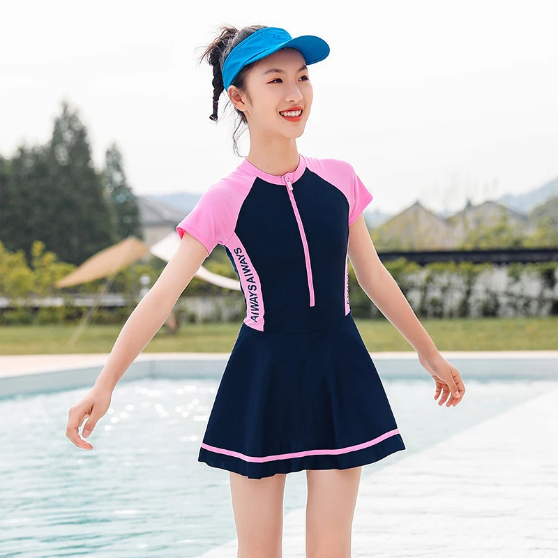 아동용 여름 수영복, 원피스 비치웨어, 복서 하의, 반팔, 빅 사이즈 수영복