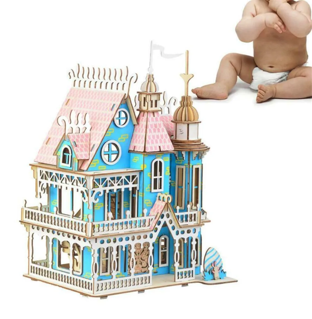 3D деревянные пазлы Игрушки Детские DIY дома головоломки детский замок кукольный домик Сборная модель игрушки для детей и взрослых обучающая игрушка