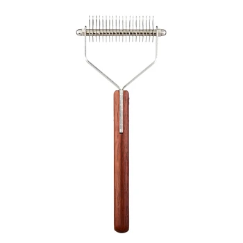 

Professional Dog Brush Dematting Gently Efficient Safe Pet Comb Rake Removes Undercoat Knots Wooden Handle