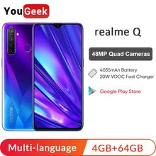 Realme Q 4 Гб 64 Гб ПЗУ 6,3 ''мобильный телефон Snapdragon 712AIE Восьмиядерный 48MP четырехъядерный мобильный телефон VOOC 20W быстрое зарядное устройство