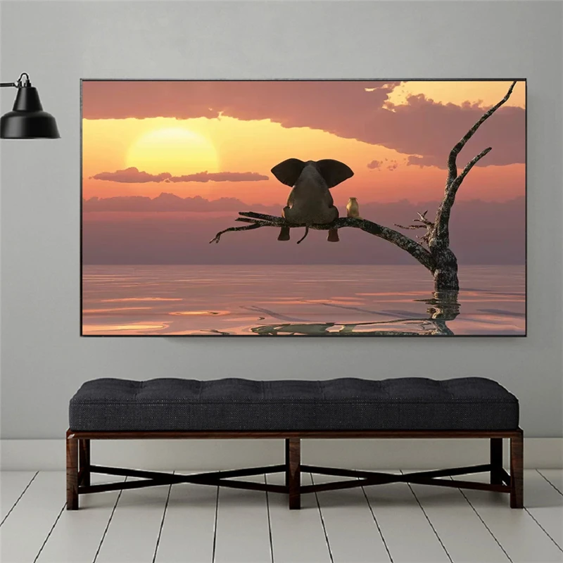 

Four Funny Little Elephant Modern Canvas Painting Wall Art Animal Pictures Nordic Posters and Prints for Kids Room Home Decor