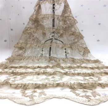 

Gold Lace Fabrics Beautiful African Jacquard Lace Fabric Nigeria Tissu French Lace Fabrics Wedding Party Dress