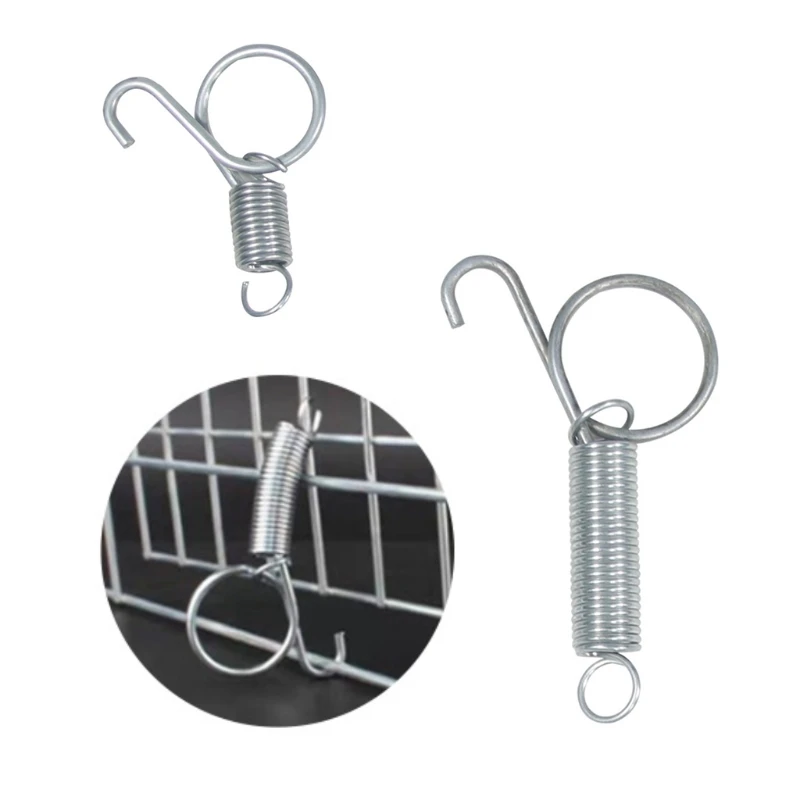 10 Pcs Metal Cage Door Spring Hooks Sturdy Tension Fixing Spring for Wire Rabbit/Bird/Hamster 1