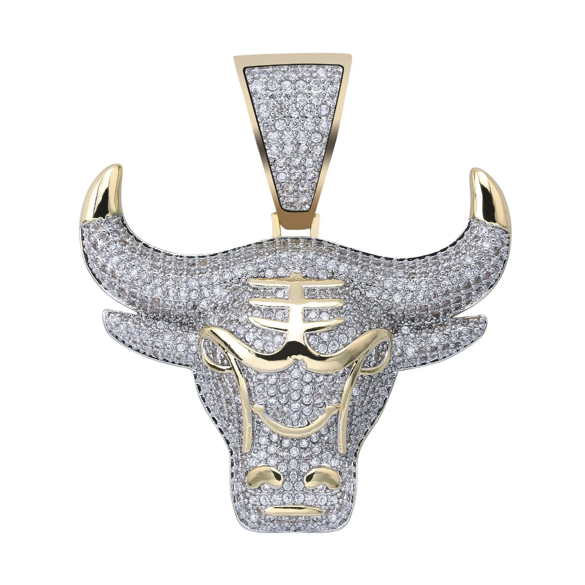 

Micro Paved AAA+ Cubic Zirconia Bling Iced Out Cool Bull Head Pendants Necklace for Men Boys Hip Hop Rapper Jewelry