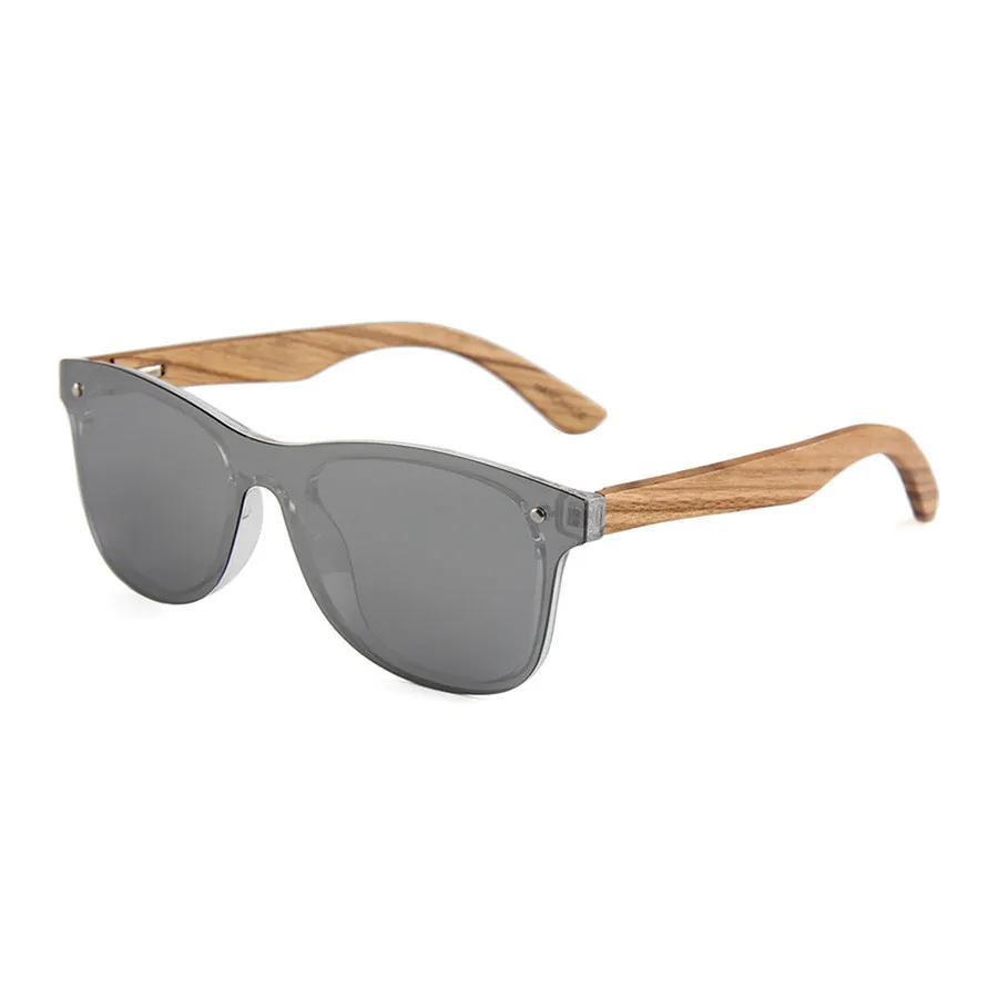 Zerosun Polarized Sunglasses Men Women Pink Mirrored Wood Sun Glasses for Man Vintage Real Wooden Temple Shades New Brand - Цвет линз: Серебристый
