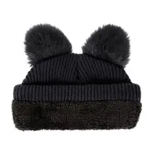 Новинка, Женская шерстяная шапка, милые модные шапочки с кошачьими ушками, универсальная вязаная шапка, модные теплые шапки с наушниками Skullies