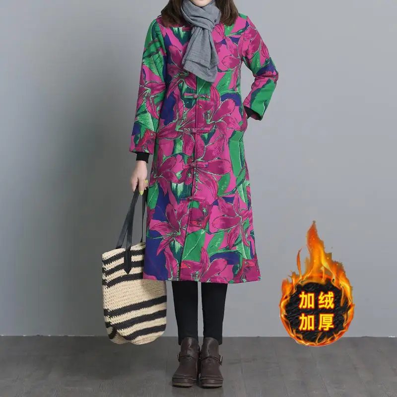 

6018a # Photo Shoot Autumn And Winter New Style Literature And Art Cotton Linen Printed Slim Fit Slimming Brushed And Thick Warm