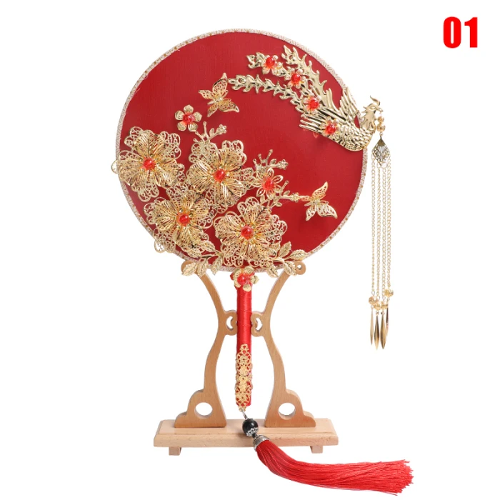 Круглый Китайский веер, китайский веер, винтажный Красный Веер с кисточкой для свадьбы, невесты, вечерние украшения, P666