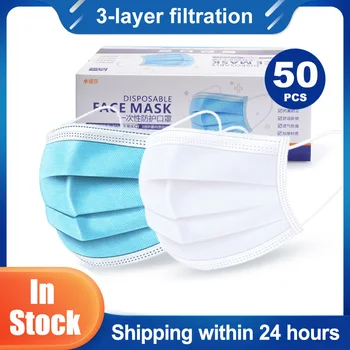 

50/100/200Pcs Disposable Medical Masks Non Woven Anti-dust Pollution 3 Layers Filter Breathable Face Mouth Safety Surgical Masks