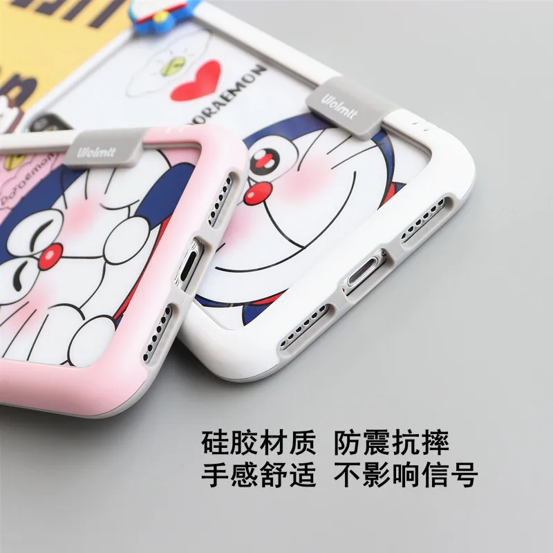 Для iPhone XS max XR X мультфильм Doraemon Закаленное стекло пленка+ бампер для iPhone 8 8plus 6 6SP 7 7P Fudas+ ремешок+ игрушка