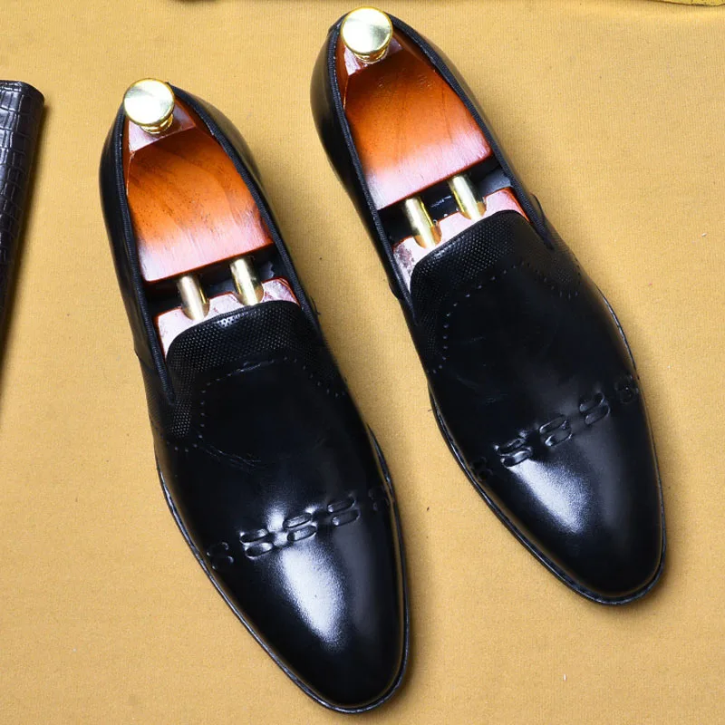 

Luxury Italian Style Fashion Mens Dress Genuine Leather Casual Formal Shoes Plaid Office Slip-on Wedding Shoes US 11.5