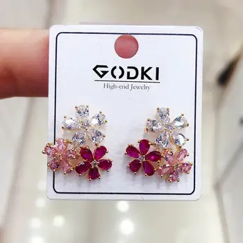 

GODKI Flower Charms Multicolor Cubic Zircon Earrings for Women Trendy Inlaid Circle Shape Korean Earrings boucle d'oreille