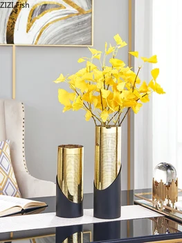 

Gold Vase Cylinder Glass Vases Decorative Floral Flowers Arrangement Desk Decor Flower Pot Home Decoration Accessories Modern