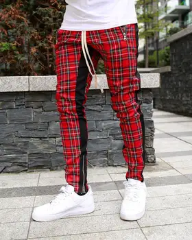 

M-2XL Leisure Sports Jogging Pants New Men's Korean Plaid Trend Color Matching Slim Men's Pants Hip Hop Elastic Waist Pants 2020