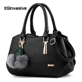 

2019 Women Casual Luxury Hairball Solid Medium Tote Handbag Hot Sale Ladies Party Cluth Purse Messenger Crossbody Shoulder Bags