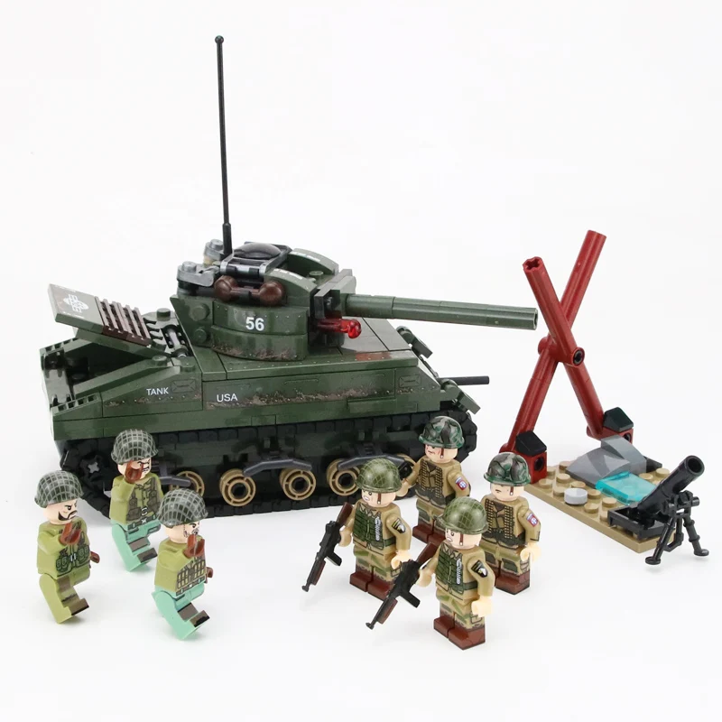 Günstig NEW Military Sherman M4 Tank UNS Armee Soldaten Figuren Bausteine legoed Military WW2 Helm Waffe Ziegel Teile Blöcke Spielzeug