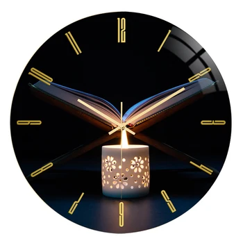 

Round Acrylic Creative Clock Muslim Pattern Theme Wall Clock Living Room Silent Movement Decor Clock