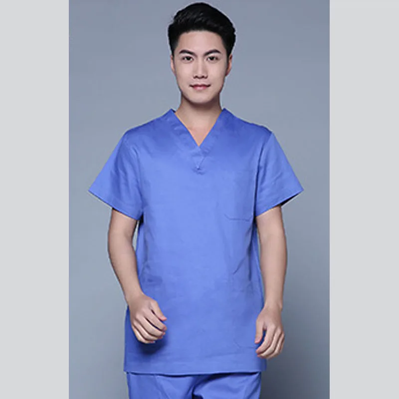 Man blue short set Унисекс больница Хирургический Скраб Униформа мужчина женщина короткий и полный рукав медицинские топы+ брюки набор сплошной Доктор Медсестры операционная комната - Цвет: Man blue short set