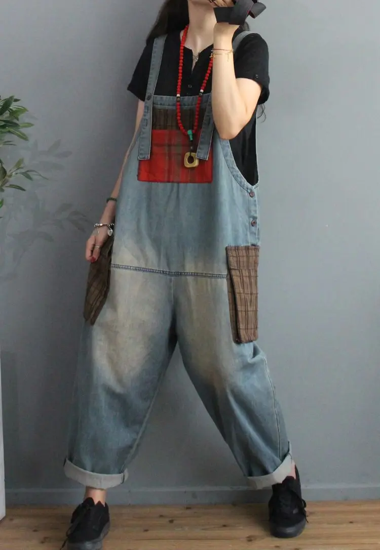 Max LuLu 2020 New Autumn Korean Fashion Designer Womens Plaid Denim Trousers Ladies Printed Vintage Jeans Casual Loose Overalls
