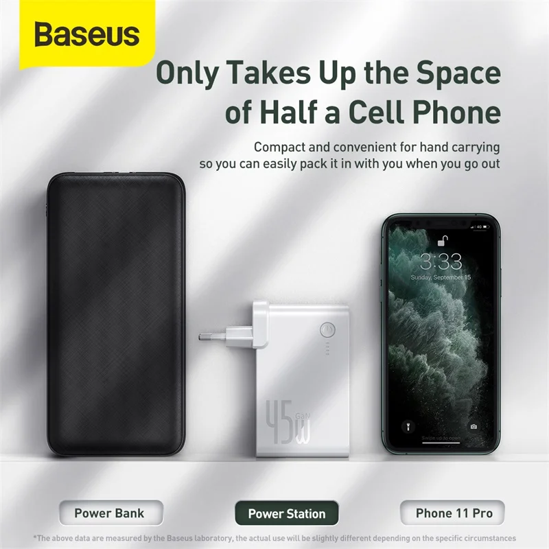 Baseus 2 в 1 GaN Power Bank 10000mAh 45W 5A Быстрая зарядка EU USB зарядное устройство для iPhone Samsung Huawei
