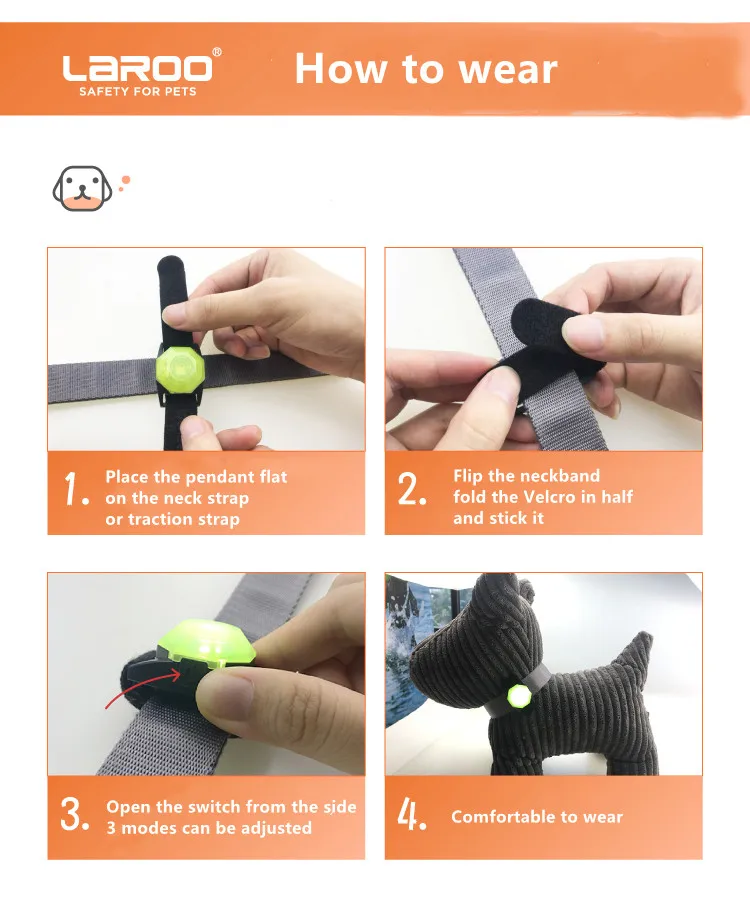 LaRoo LED Dog Tag Light, Safety Light for Dog Collar Walking at Night, LED Light Pendant Keyring, Waterproof USB rechargeable