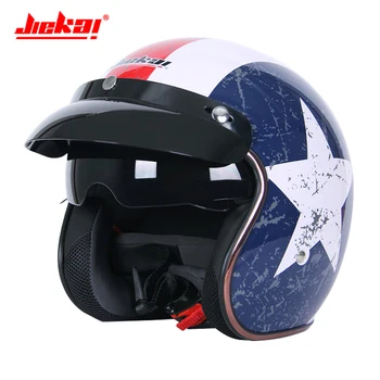 

JIEKAI Motorcycle Helmet 3/4 Open Face Half Helmet Casque Moto Retro Scooter Chopper Motorcycle Moto Helmet With Double Lens