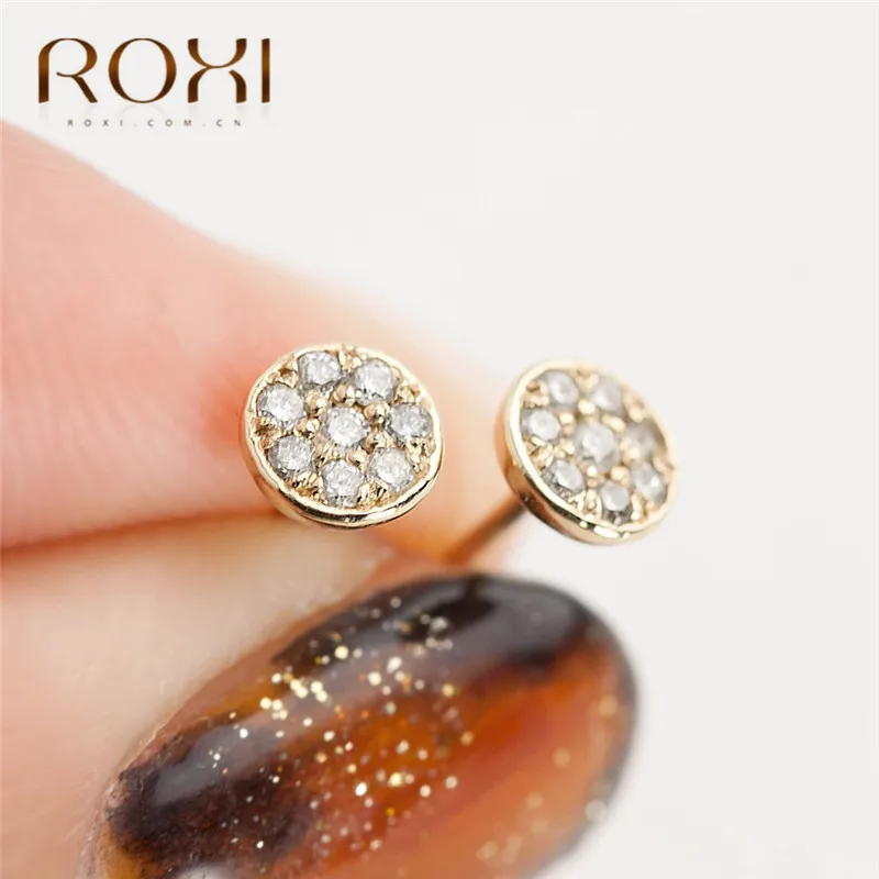 ROXI Роскошный Кристалл из горного хрусталя серьги-гвоздики для женщин маленькие круглые блестящие серьги-гвоздики модные свадебные украшения корейские серьги