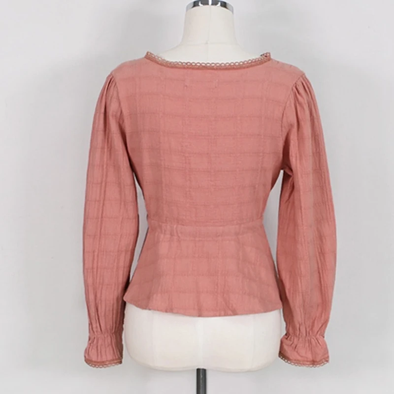 Camisas Mujer, длинный рукав, одноцветная блузка, женская рубашка с расклешенными рукавами, уличная одежда, Свободный кардиган, женская блуза, топы с v-образным вырезом, 6875 50