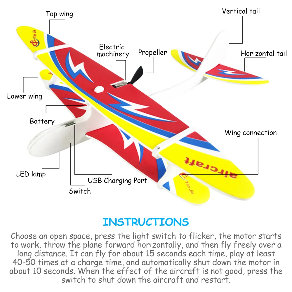 DIY биплан планер пена USB ручной бросок летающий самолет перезаряжаемая электрическая модель самолета Развивающие игрушки для детей