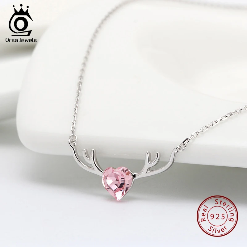 ORSA JEWELS S925 милое сердце и серебро антл кулон ожерелье розовый АААА Циркон Подвеска из серебра уникальные ювелирные изделия SN169