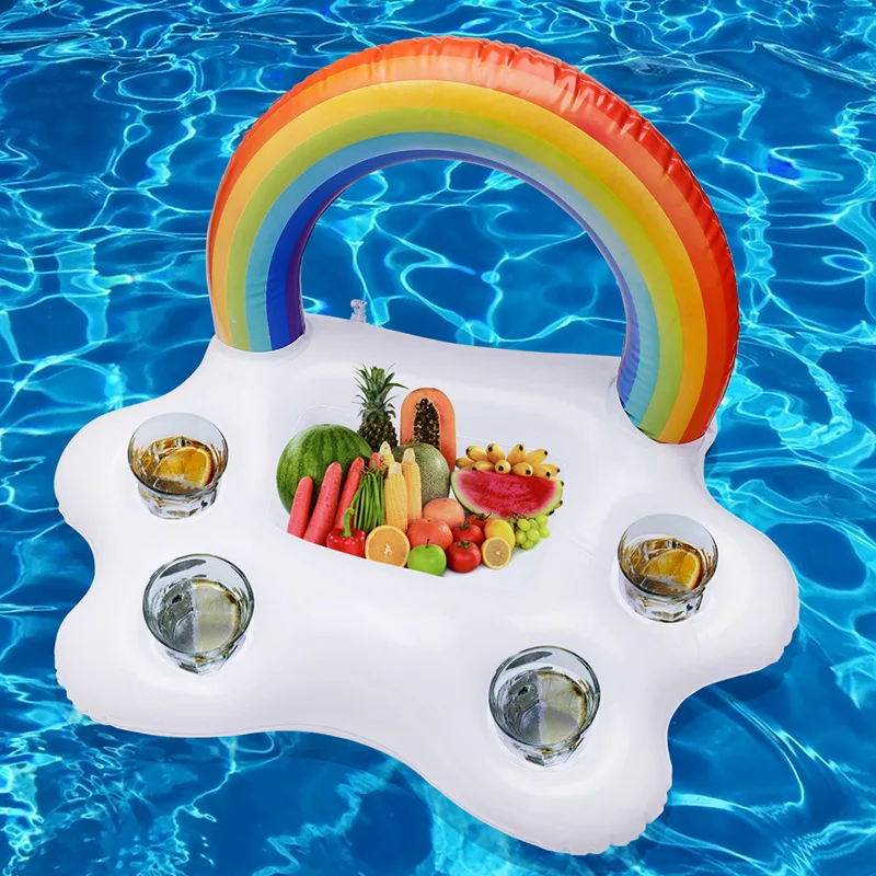 Inflatable Rainbow Cloud Cup Holder Swimming Pool Float Beer Drinking Tray UK 